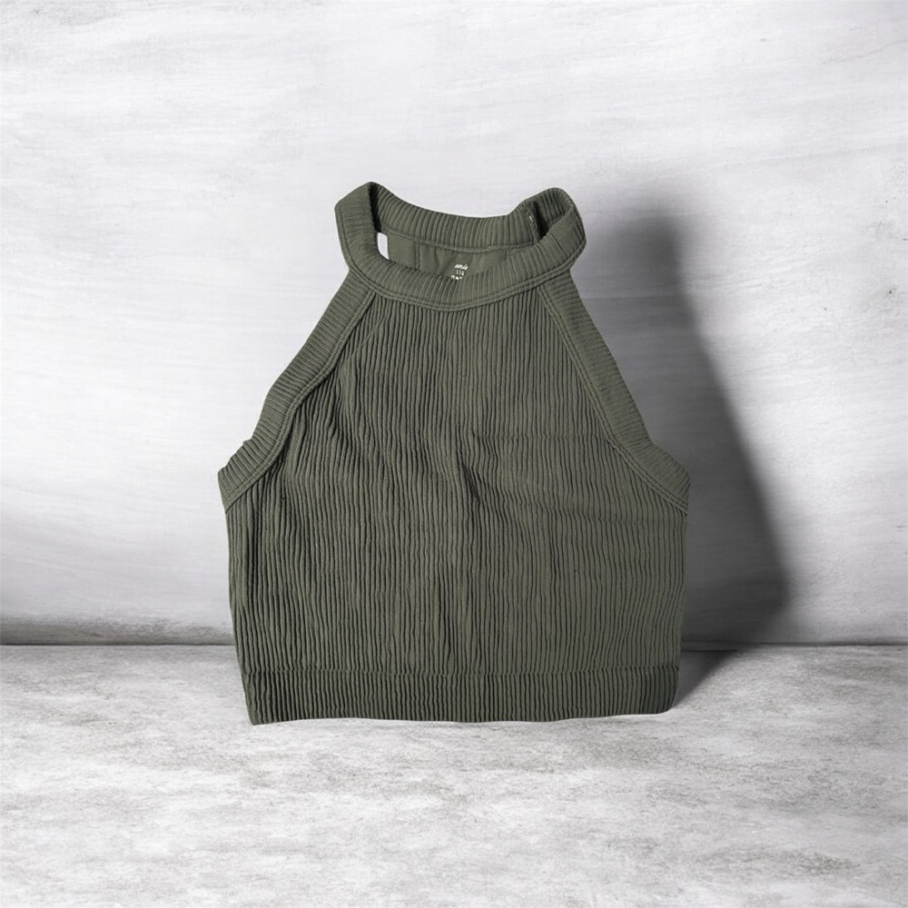 Aerie Green Ribbed Highneck Bra Top